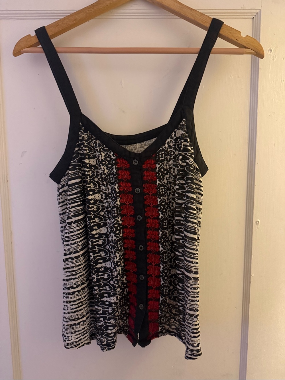 Ecote urban outfitters Black & White Printed Tank with Red Center Trim